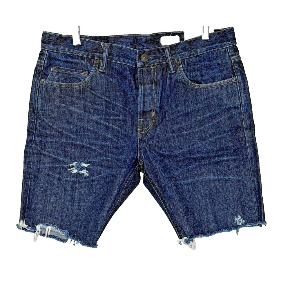 All Saints Cut Off Jean Shorts Mens Size 32 Dark Wash Button Fly Cigarette Fit